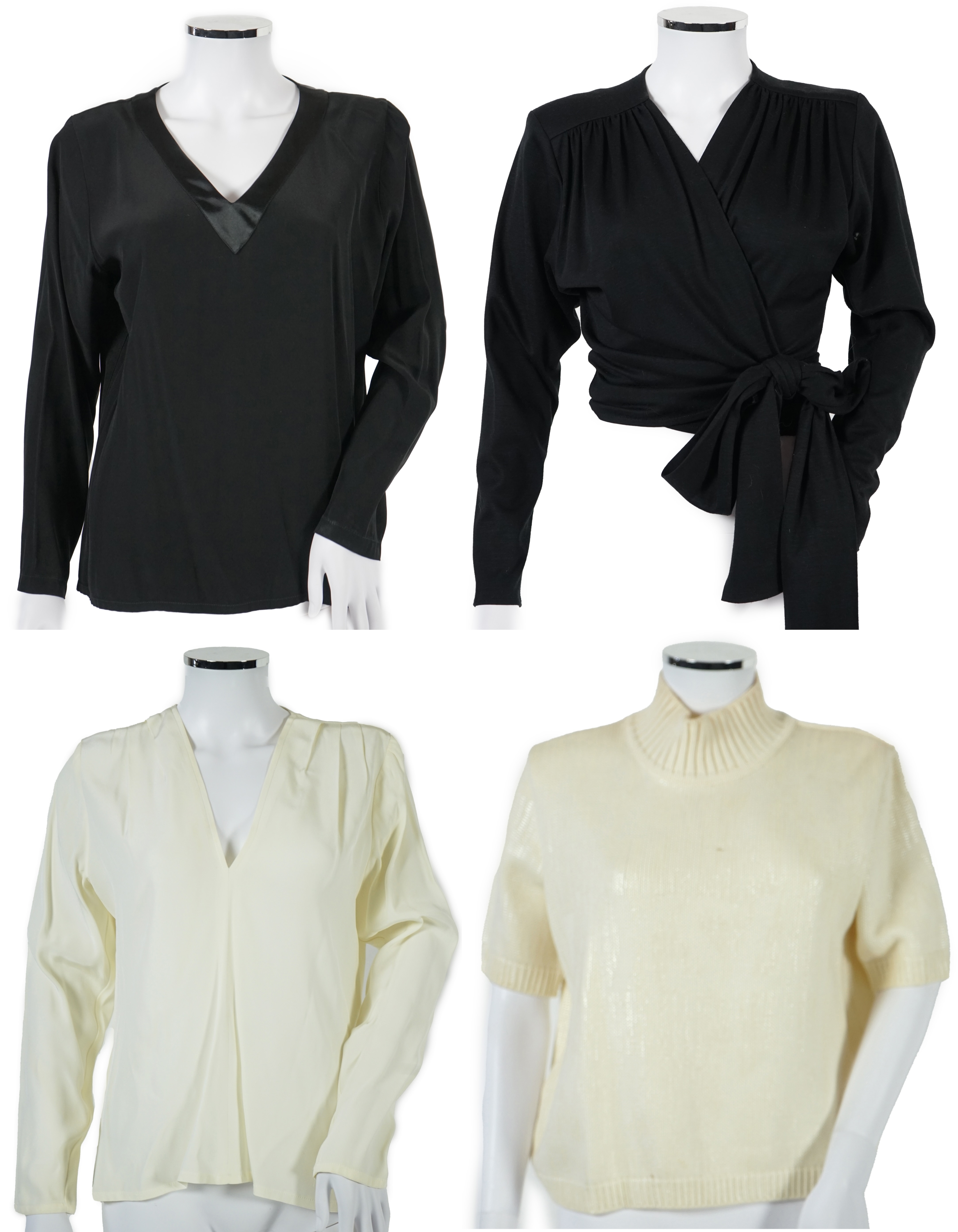 Four vintage Yves Saint Laurent variation lady's tops, F 40 (UK 12).Proceeds to Happy Paws Puppy Rescue